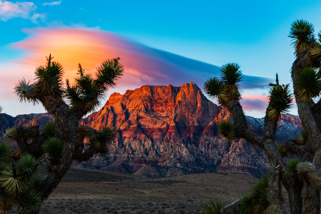 Desert sunrise in Nevada canyon.