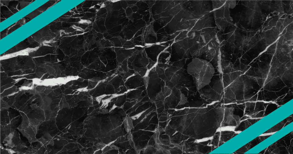 A black marble background with aqua blue accents.