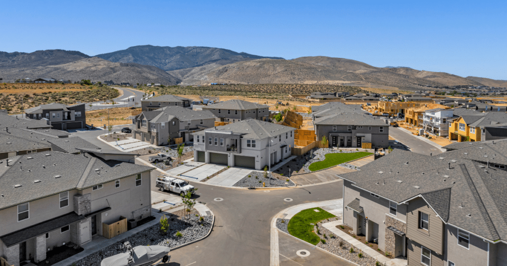 An aerial image of the Village South neighborhood at Valley Knolls in Carson City.